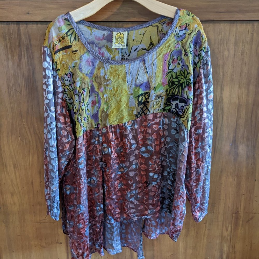 URU Kristine St. RRIK 100% Silk Boutique Asymmetrical Blouse One Size